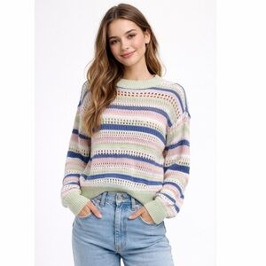 H&M Pastel Striped Crochet Knit Sweater Girls 12/14 Spring Top